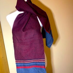 YSL Vintage Maroon Scarf with Stripes Detail Preloved Stole Wrap Preloved